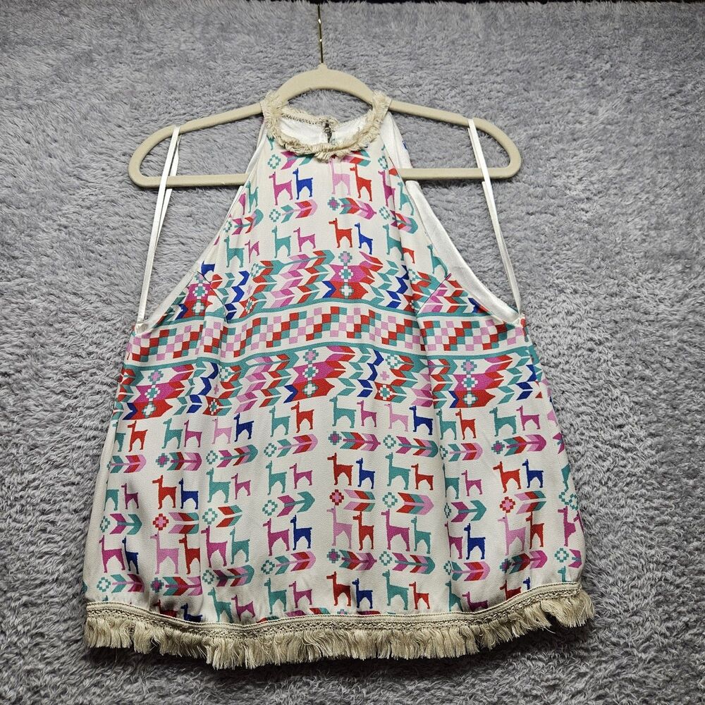 Galvan London Womens Lima Llama Tribal Sleeveless Blouse Size 6 Colorful